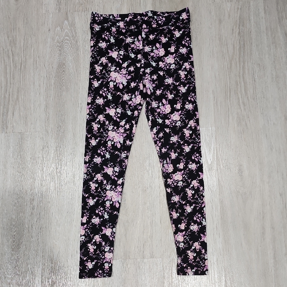 PINK Victoria's Secret Black Leggings with Light Pink Floral Print